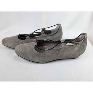 Array Suede Ballet Flats Womens 8.5N Narrow Taupe Strappy Mary Jane Comfort